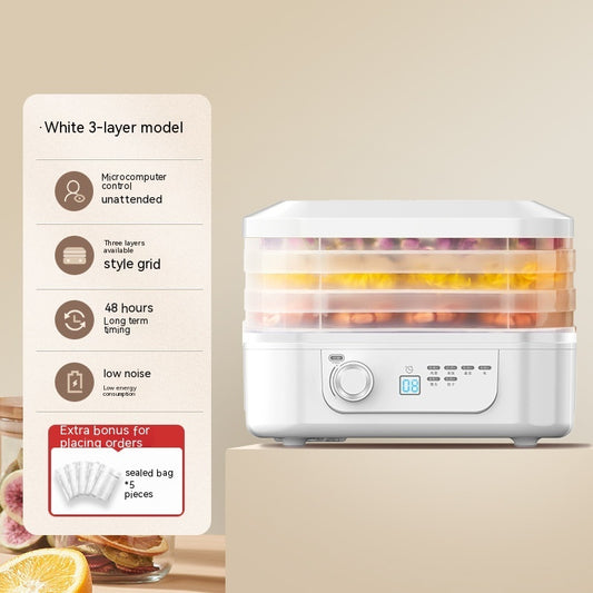 BACKUPMYFILESNOW.COM® household fruit dehydrator with multiple drying trays for making snacks and drying food.