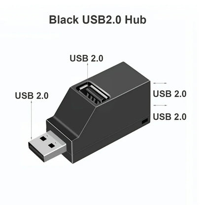 White USB 3.0 and 2.0 rotatable 3-port hub splitter for PC, laptop, and MacBook with high-speed data transfer.