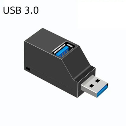 White USB 3.0 and 2.0 rotatable hub with three ports for high-speed data transfer, compatible with PC, MacBook, and laptops.