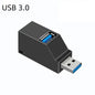 White USB 3.0 and 2.0 rotatable hub with three ports for high-speed data transfer, compatible with PC, MacBook, and laptops.