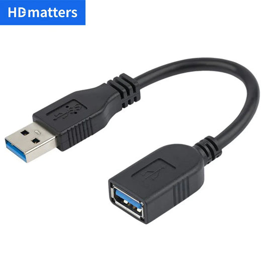Short USB 3.0 extension cable with A male to A female connectors, supports up to 5Gbps for Mac and Windows devices.