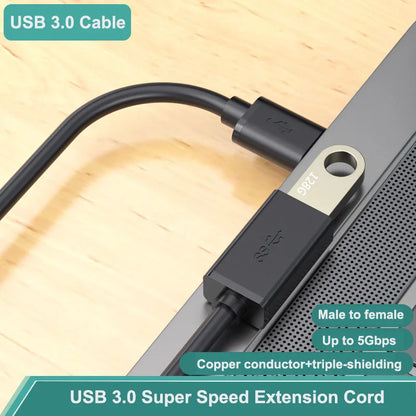 USB 3.0 extension cable with A male to A female connectors, 0.3 meters, super speed up to 5Gbps for Macs and Windows computers.