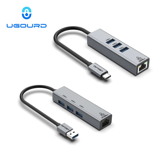 USB C Hub Docking Station with Ethernet port, USB 3.0 ports, 100W charging, and gigabit network adapter for laptops.