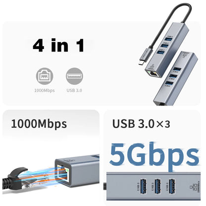USB C hub docking station with Ethernet RJ45 port, USB 3.0 ports, and 100W charging for laptops and desktops.