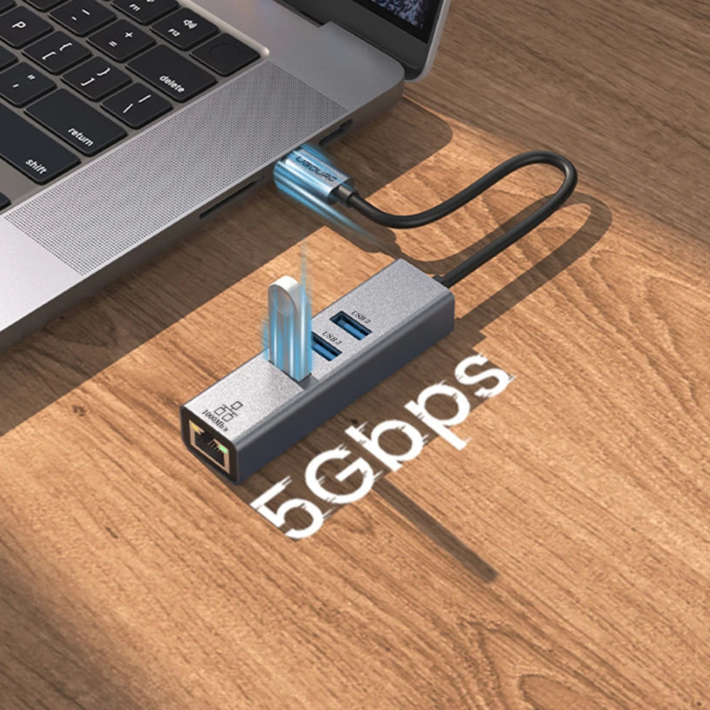 USB C Hub Docking Station with Ethernet RJ45 port, USB 3.0 ports, and 100W charging for versatile connectivity.