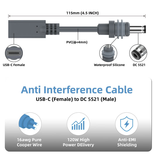 BackupMyFilesNow STARLINK Mini USB-C to DC power adapter cable, weatherproof outdoor use, high-quality D C plug for Starlink Mini.