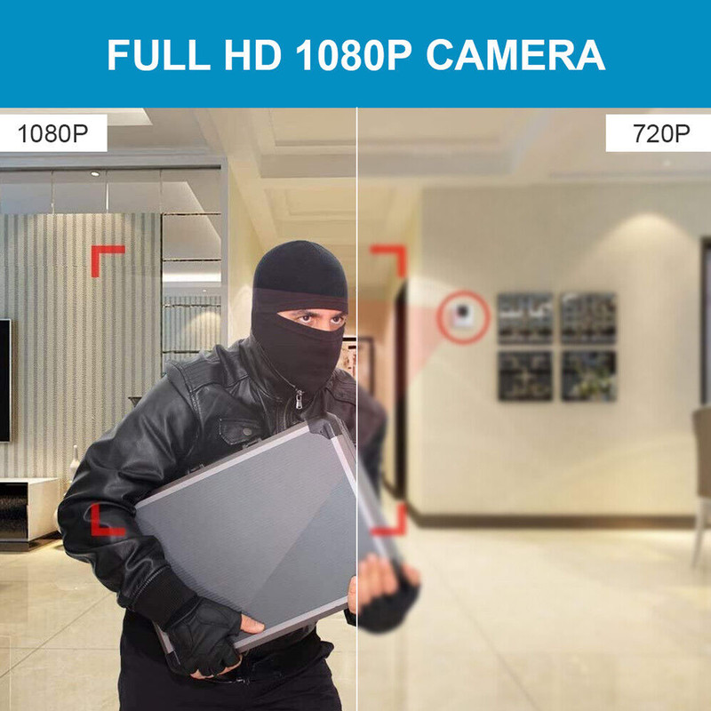 Mini hidden home security camera with Full HD 1080P, night vision, audio, and DVR for nanny or indoor surveillance.