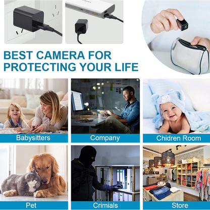 Mini hidden camera for home security by BackupMyFilesNow.com, Full HD 1080P, night vision, audio, and DVR recording.