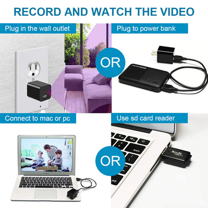 Mini hidden camera for home security by BackupMyFilesNow.com, featuring Full HD 1080p video, night vision, and audio recording.