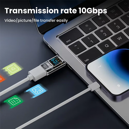 USB 3.2 digital display adapter with USB-C male to female converter, fast charging and data transfer for PC and laptop.