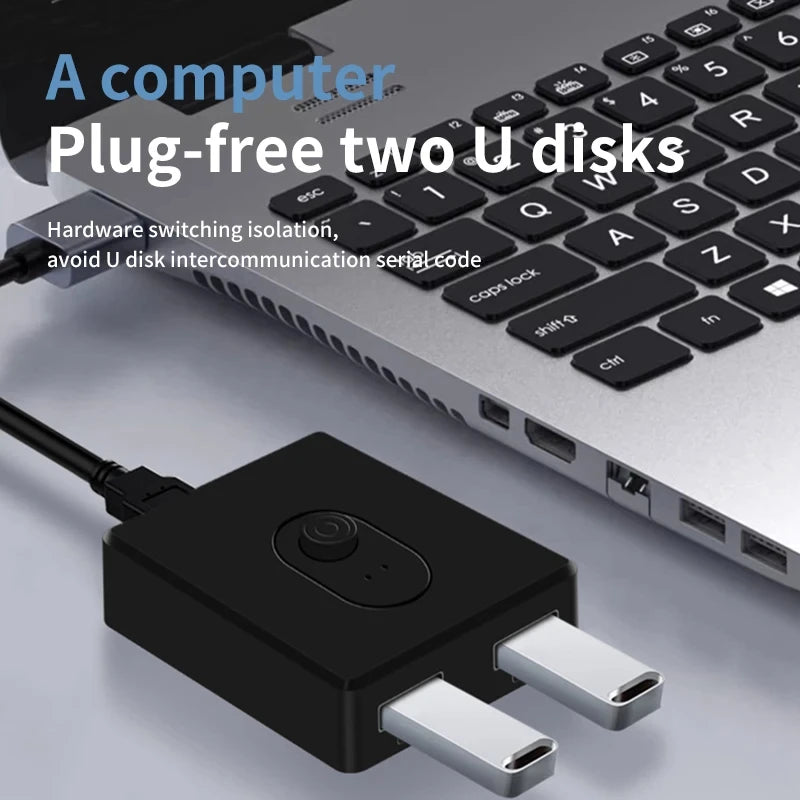 BackupMyFilesNow USB 3.0 KVM switch with HDMI ports, showing connection cables and control buttons for sharing keyboard, mouse, and printer.