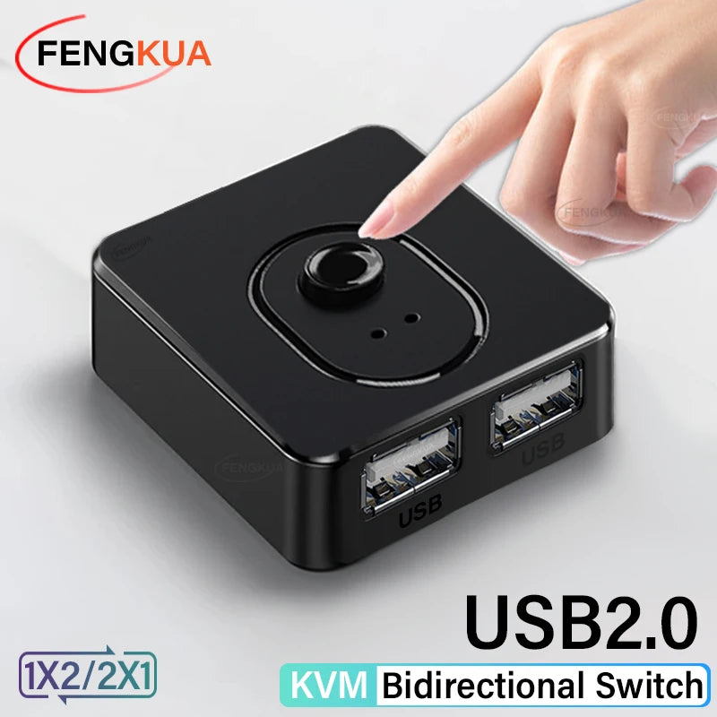 USB 3.0 KVM switch by BackupMyFilesNow.com with USB hub, bidirectional switch, and shared controller for keyboard, mouse, and printer.