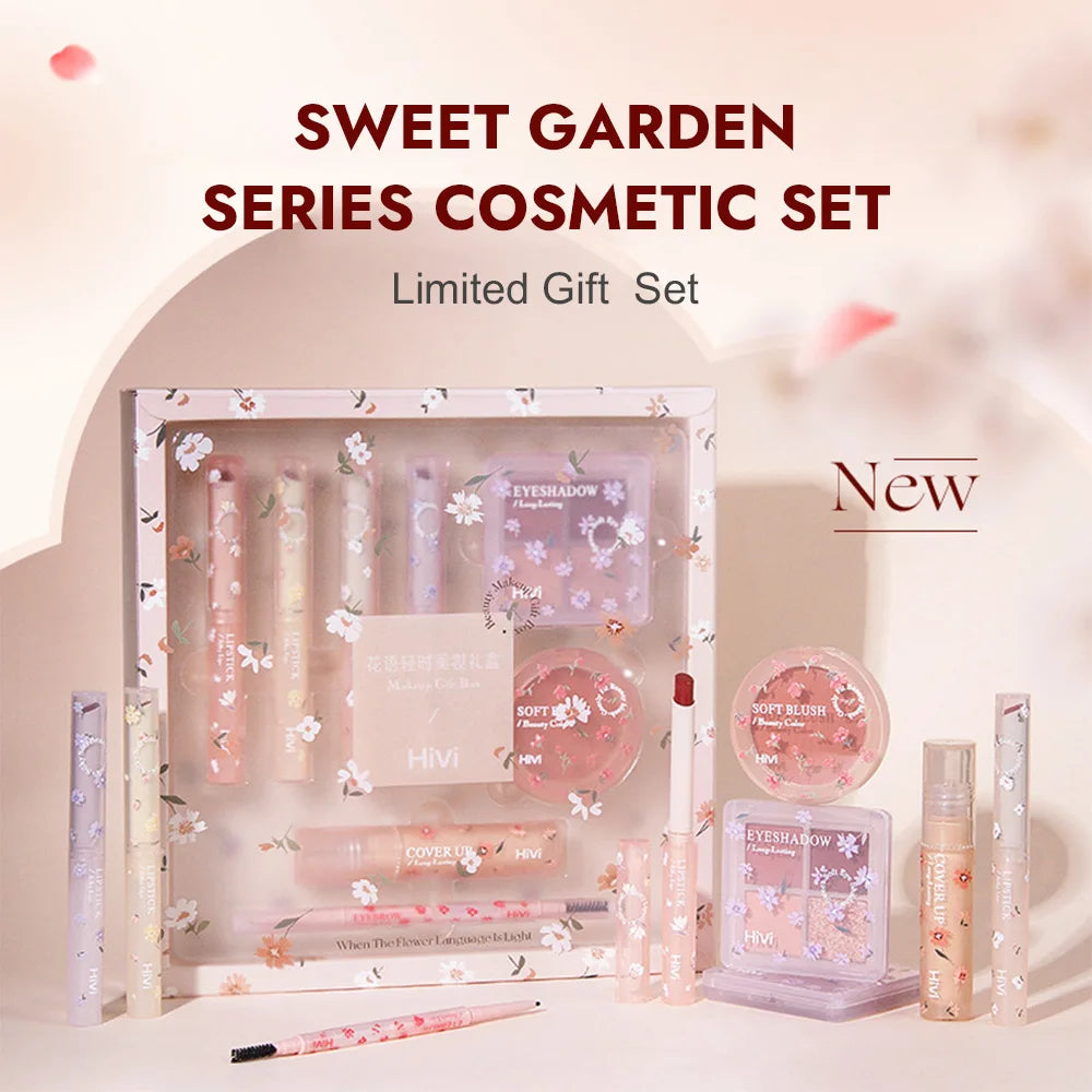 8-piece BackupMyFilesNow.com beauty makeup set with lipstick, concealer, eyeshadow, eyebrow, and blush products for daily use.