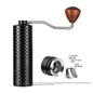 Black manual coffee grinder by BACKUPMYFILESNOW.COM® with a sleek design and adjustable grind settings.