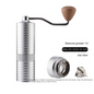 Black manual coffee grinder by BACKUPMYFILESNOW.COM® with a compact design and adjustable grind settings.