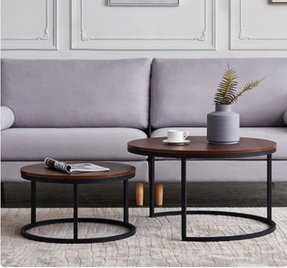 Modern nesting coffee table with walnut top from BACKUPMYFILESNOW.COM®, featuring sleek design and natural wood finish.