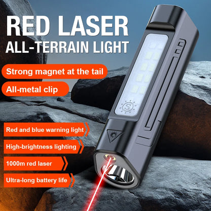 Infrared strong light flashlight with pen clip, magnetic base, USB charging, ideal for outdoor emergencies and long-lasting use.