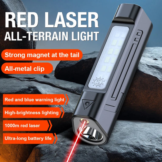 Infrared strong light flashlight with pen clip, magnetic base, USB charging, ideal for outdoor emergencies and long-lasting use.