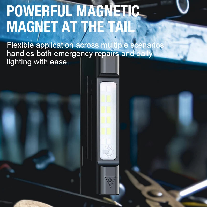 Infrared strong light flashlight with pen clip, magnetic base, USB charging, designed for outdoor emergency and long endurance use.