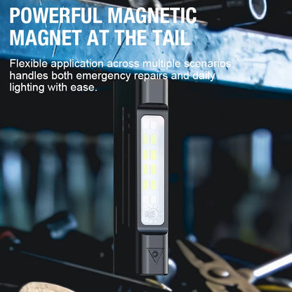 Infrared strong light flashlight with pen clip, magnetic base, USB charging, designed for outdoor emergency and long endurance use.