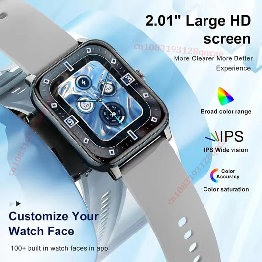 2026 Smart Watch with 2.01-inch color screen, Bluetooth, fitness tracker, and call answer feature for Android and iOS devices.