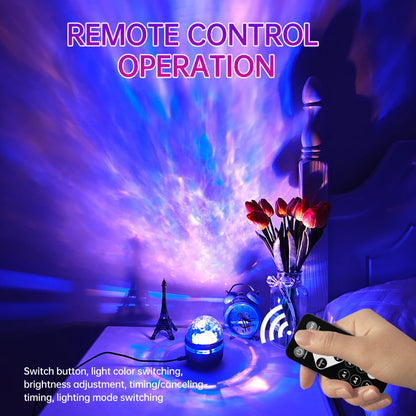 LED nightlight galaxy projector with remote, USB rechargeable, starry sky lamp, 7 modes, for kids room decor, sound active and DMX.