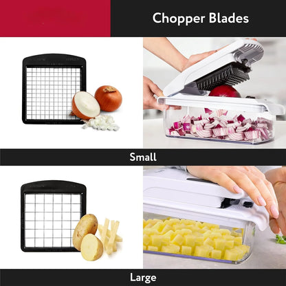 BackupMyFilesNow vegetable chopper with container, spiral cutter, and multiple blades, kitchen gadget for easy vegetable prep.