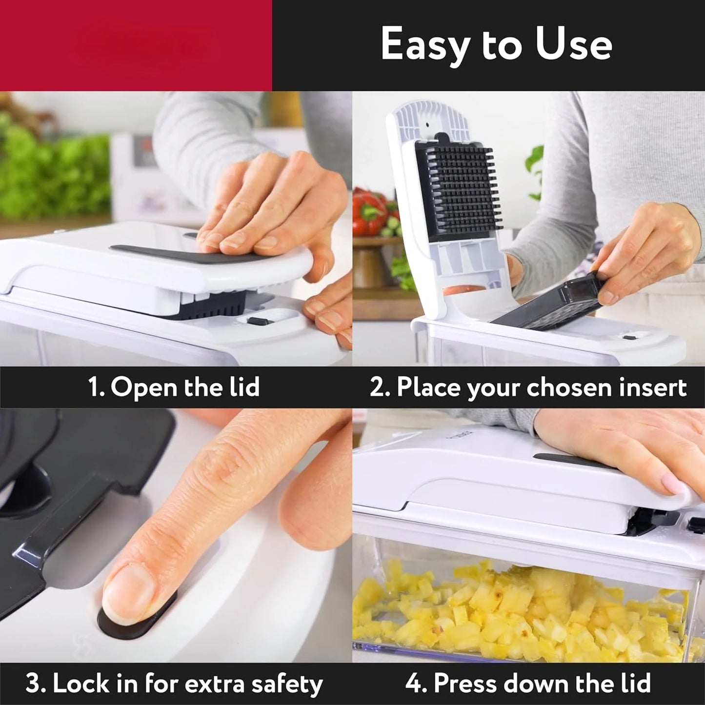 BackupMyFilesNow vegetable chopper with container, spiral cutter, and multiple blades for efficient vegetable preparation.