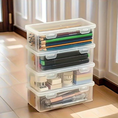 White 1/2 pcs PP pencil case box, multi-function stationery organizer for school and office supplies, pen storage kit.