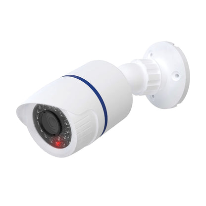 White WALI Bullet Dummy CCTV Dome Camera for indoor outdoor use with LED light and security warning sticker.
