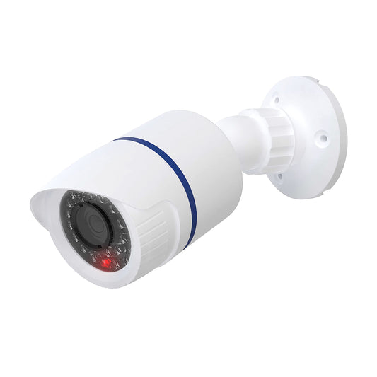 White WALI bullet dummy surveillance camera with LED light and warning sticker, suitable for indoor or outdoor security simulation.