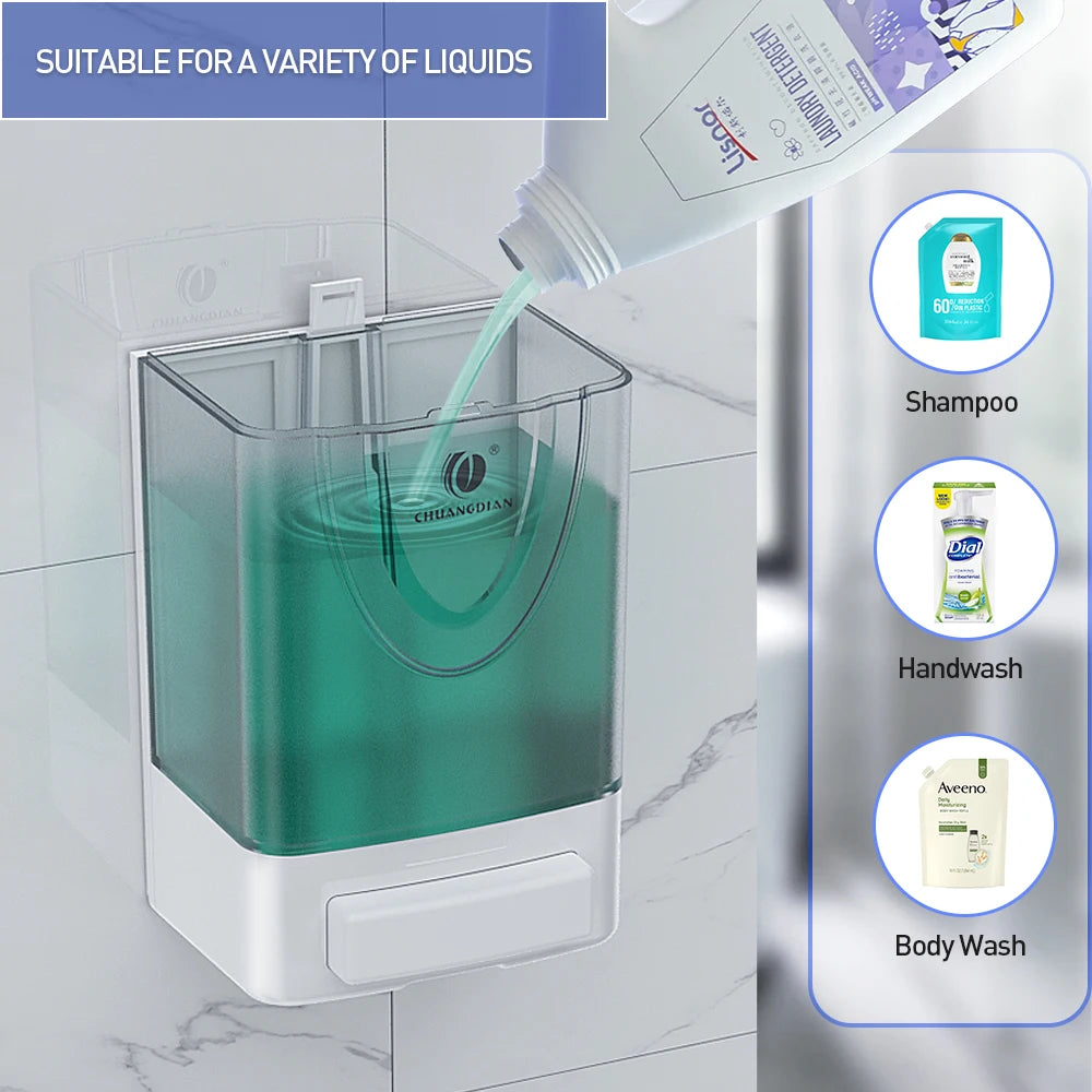 White wall-mounted hand soap and sanitizer dispenser for bathroom and kitchen, compatible with liquid soap bottles.