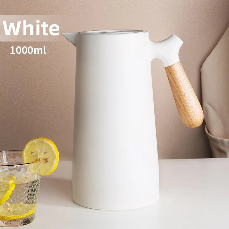 White 1000ML large capacity thermos with glass liner, Nordic style, insulated coffee and hot water kettle from BackupMyFilesNow.com.