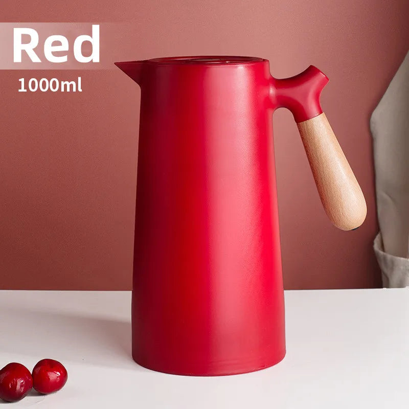 White 1000ML large capacity thermos with glass liner, Nordic thermal insulation kettle for hot water and coffee storage.