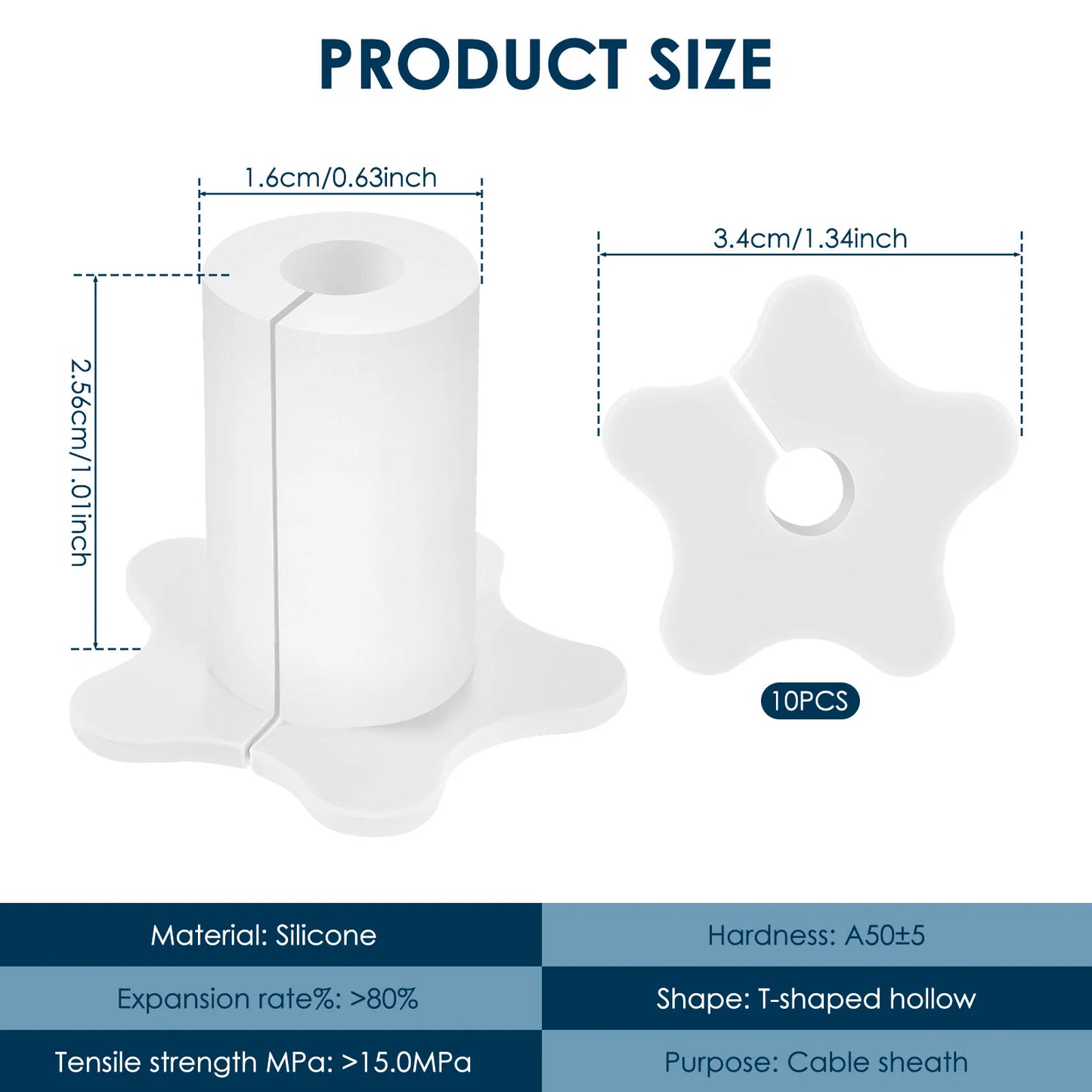 Set of 10 white silicone Starlink cable grommets, 5/8 inch waterproof wall pass-through split bushings for TV and Ethernet cables.