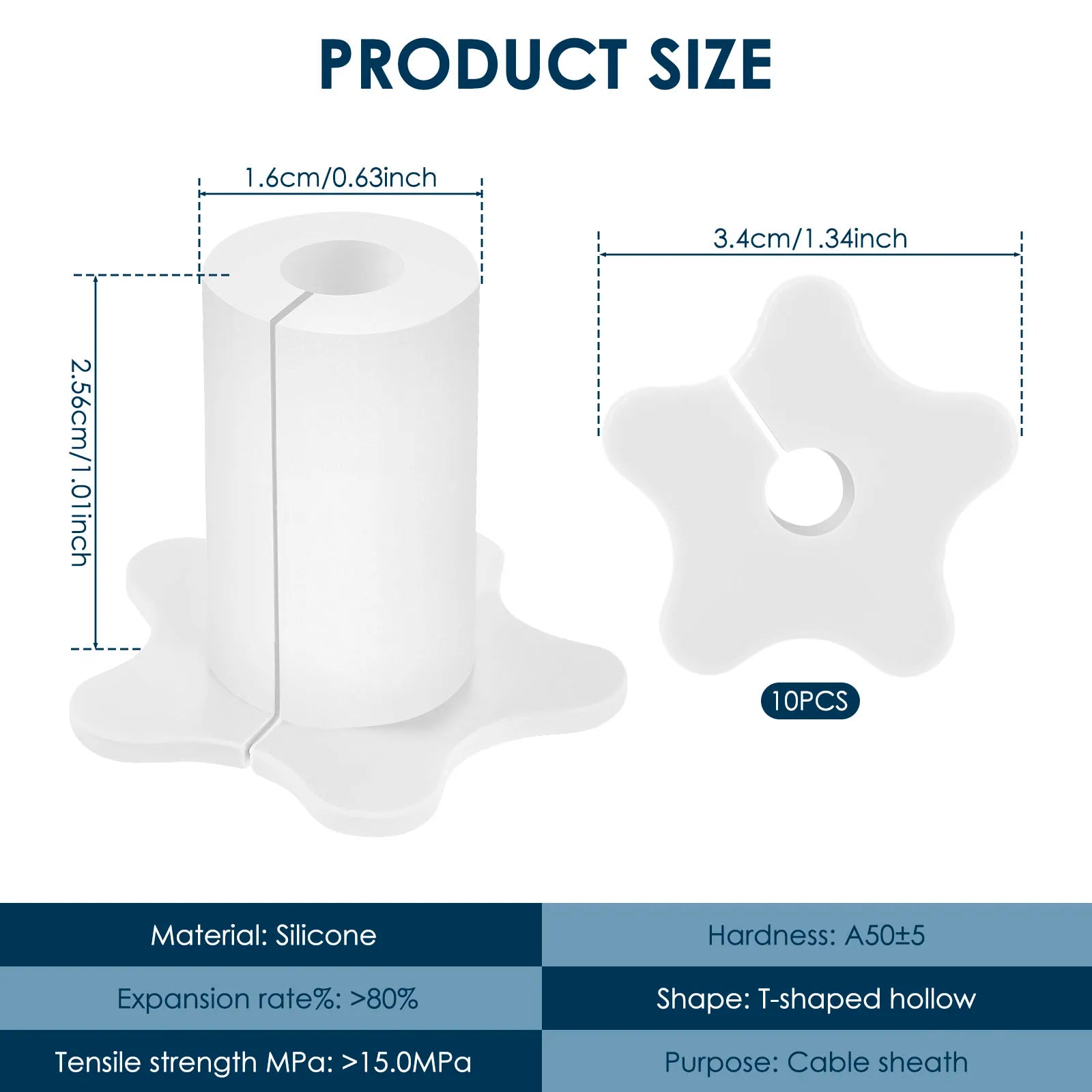 Set of 10 white silicone Starlink cable grommets, 5/8 inch waterproof wall pass-through split bushings for TV and Ethernet cables.