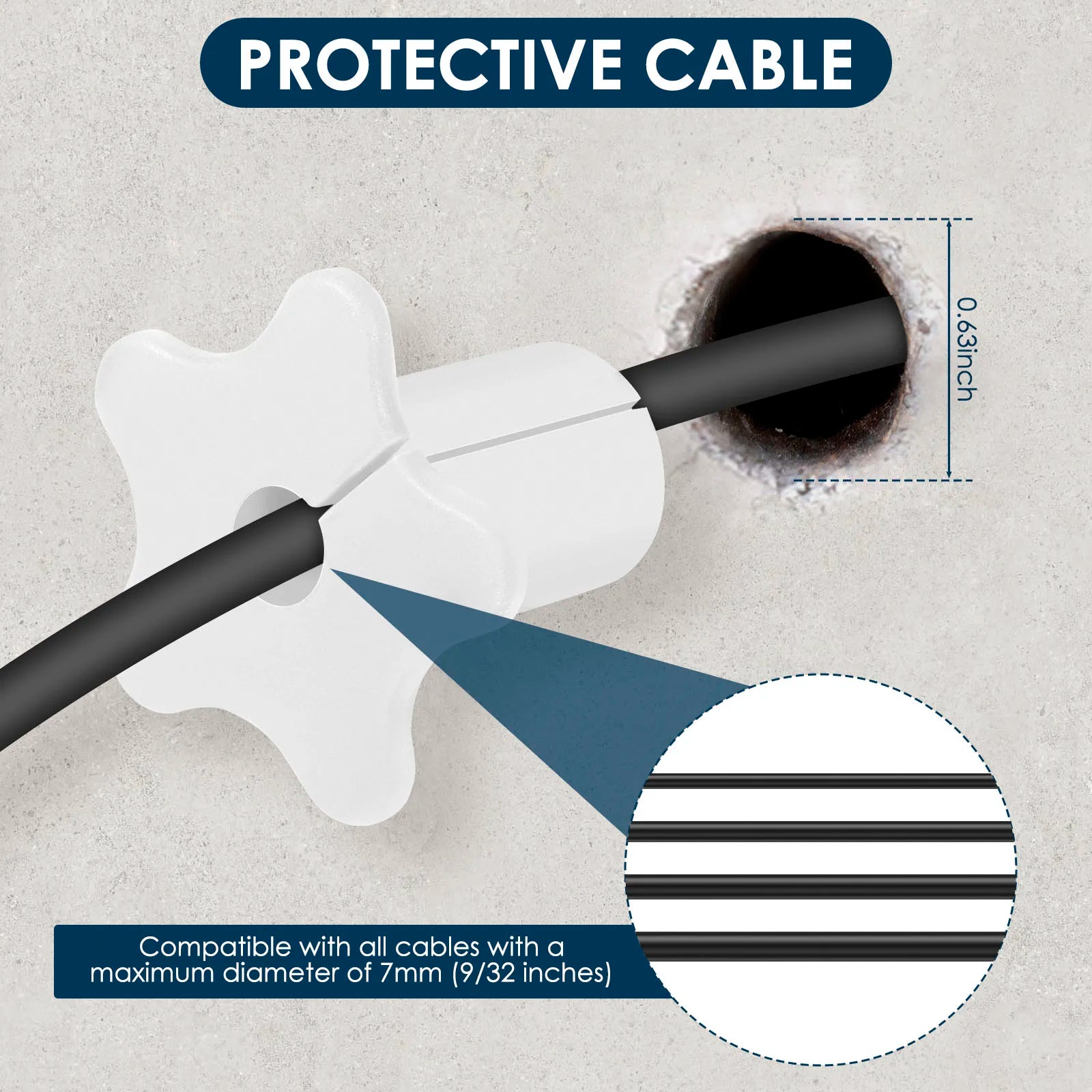 Set of 10 white silicone Starlink cable grommets for 5/8 inch wall holes, waterproof split cable bushings for TV and Ethernet wires.