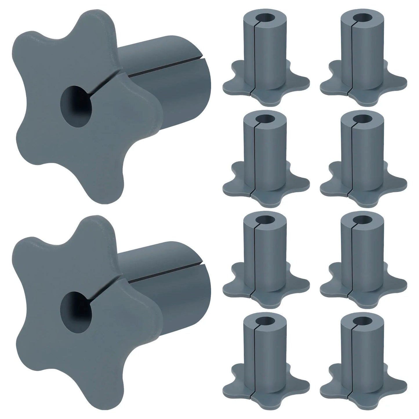 Set of 10 white silicone Starlink cable grommets for waterproof wall holes, pass-through split cable bushings for TV and Ethernet wires.