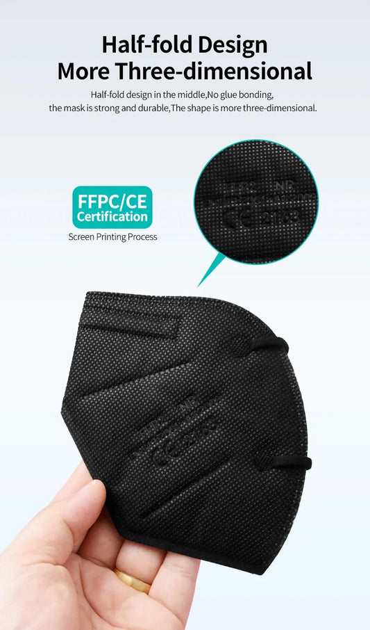 Set of 10 white FFP2 face masks with 5-layer KN95 filters, reusable adult masks with CE certification and surgical homologation.