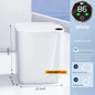 White 15L BackupMyFilesNow.com smart sensor trash can with digital screen, Type-C charging, suitable for toilet, kitchen, or bathroom.