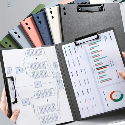 White A4 file folder with cover, documents organizer and clipboard, ideal for business, school, and office stationery.