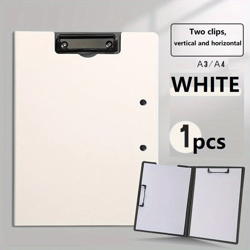 White A4 file folder with cover, documents organizer and clipboard, ideal for business, school, and office stationery use.