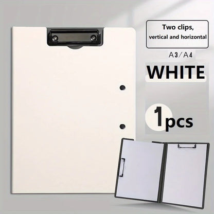 White A4 file folder with cover, documents organizer and clipboard, ideal for business, school, and office stationery use.