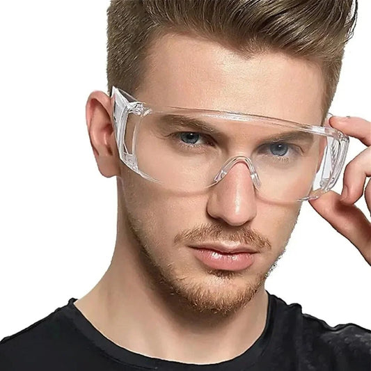 Protective safety goggles with clear lens, anti-UV coating, impact-resistant design, suitable for water guns, cycling, and lab work.