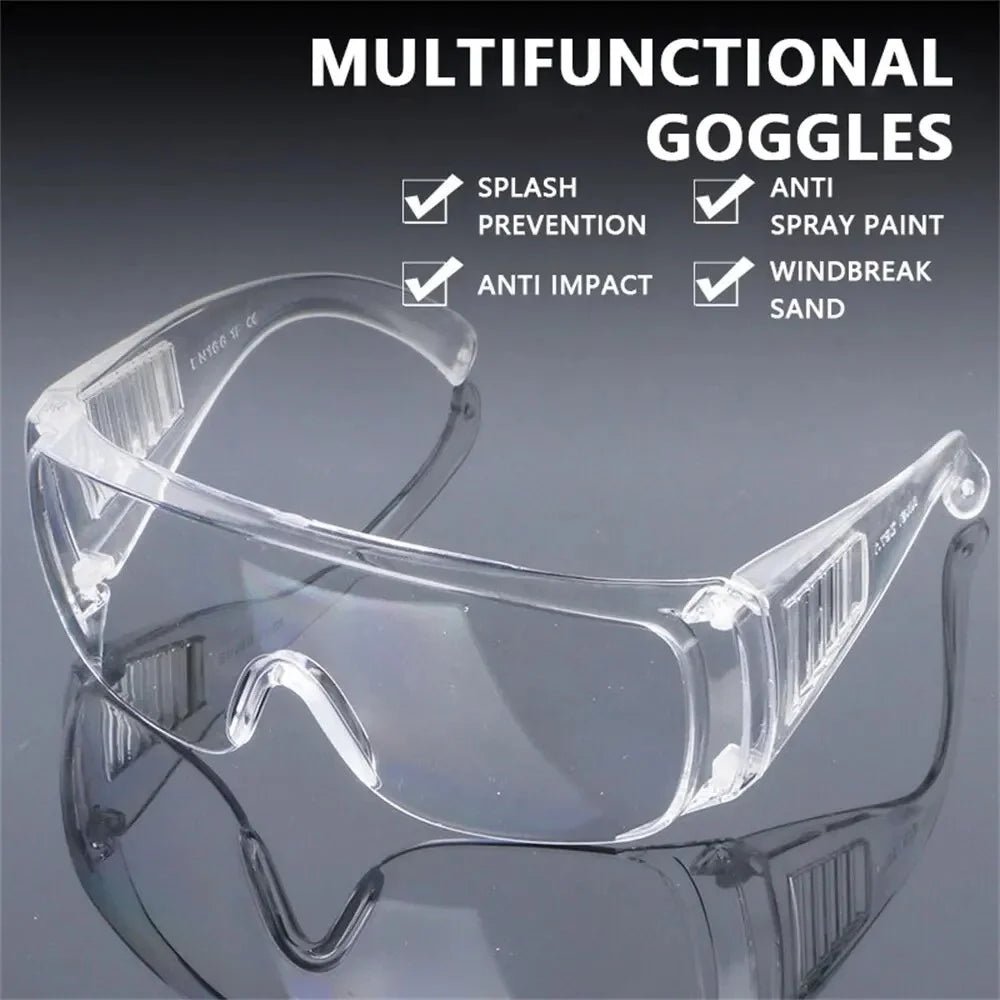 White safety protective goggles with anti-UV lenses, impact-resistant design, ideal for water guns, cycling, and labor protection.