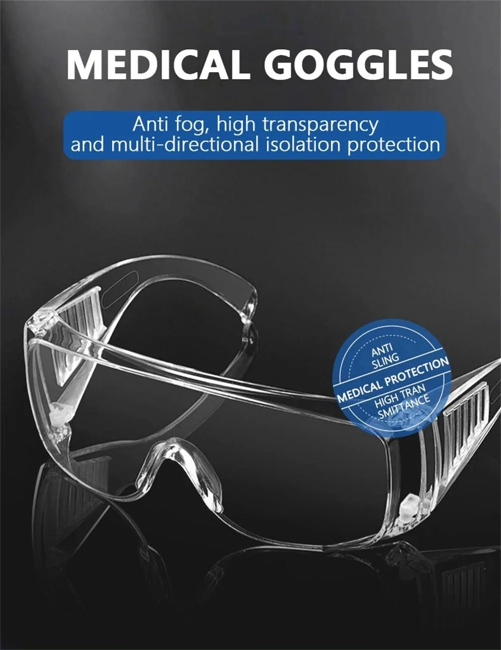 Safety protective goggles with clear lenses, anti-UV and impact-resistant design, suitable for cycling, water guns, and labor protection.