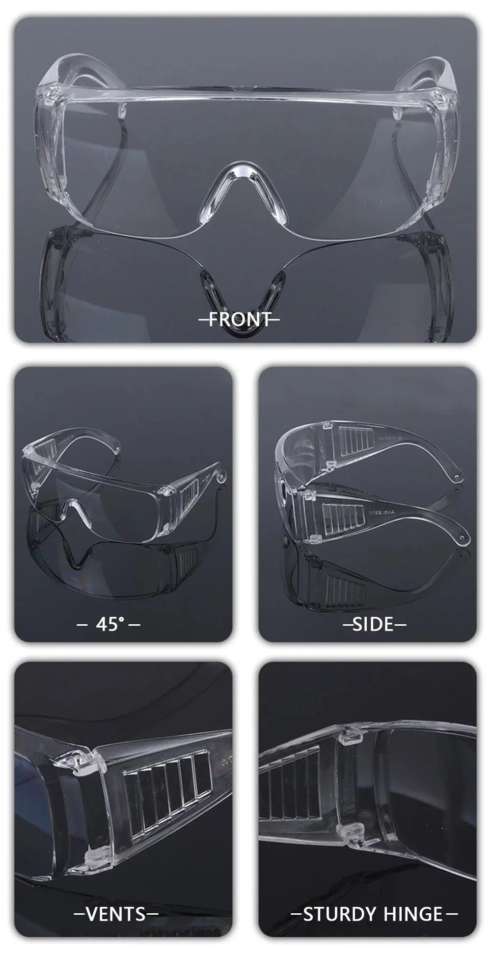 White safety protective goggles with anti-UV lenses, impact-resistant design, suitable for cycling, water guns, and labor protection.