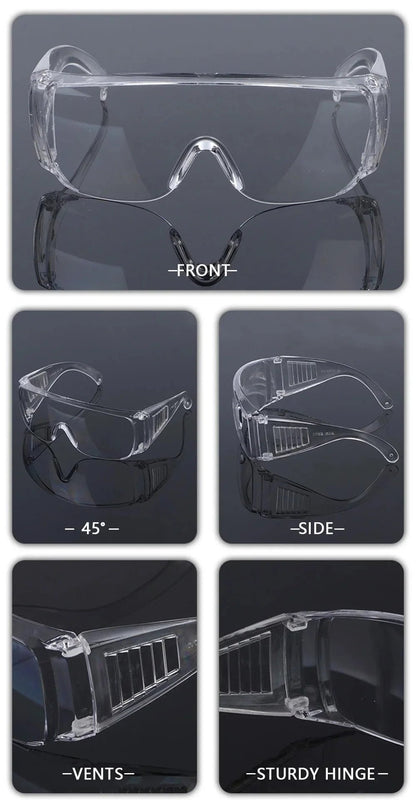 White safety protective goggles with anti-UV lenses, impact-resistant design, suitable for cycling, water guns, and labor protection.