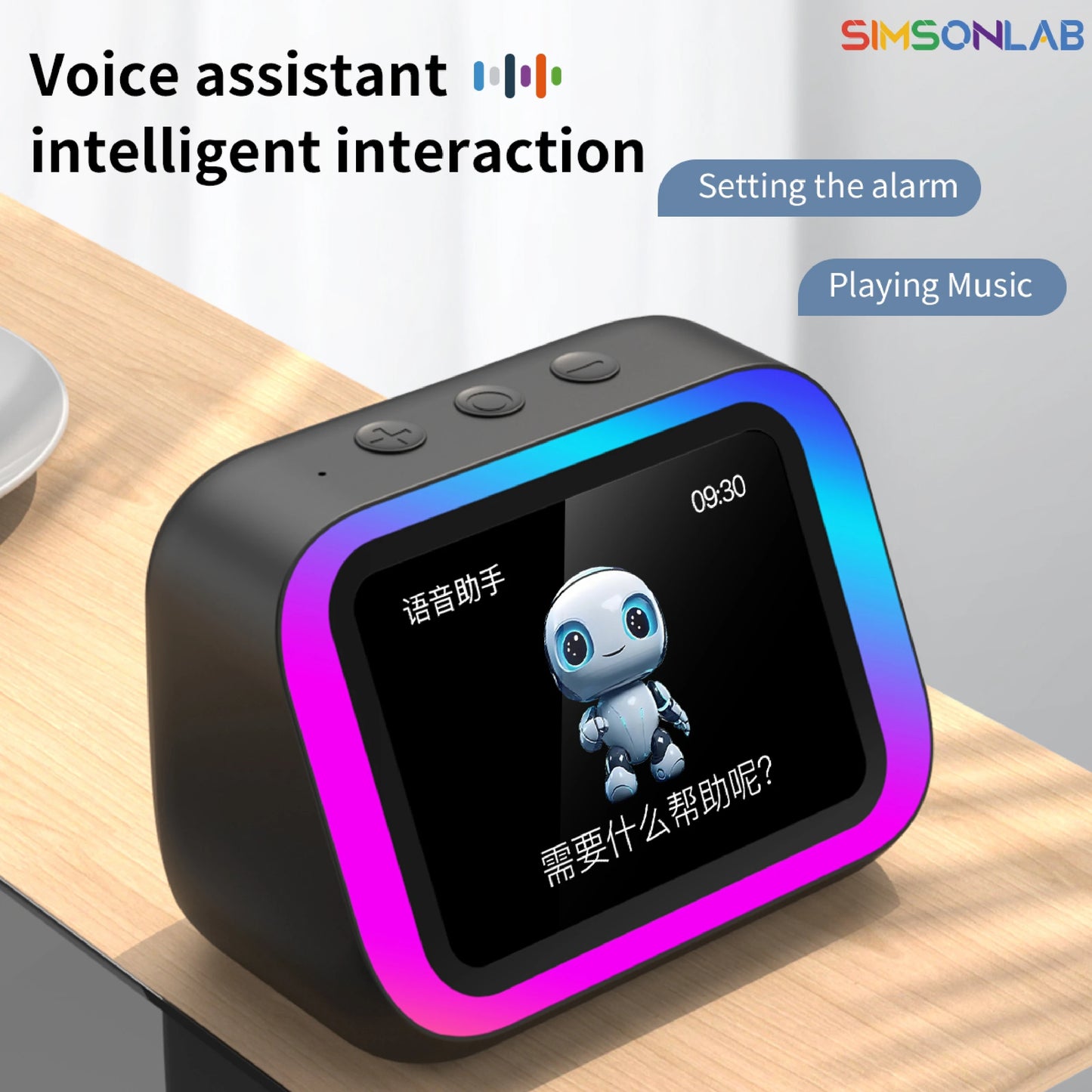 White 2026 smart speaker with screen, voice assistant, Bluetooth, home hub, photo album display, compact and multifunctional.