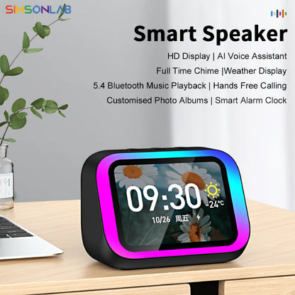 White 2026 Smart Speaker with screen, voice assistant, Bluetooth, home hub, photo album, multifunctional home device by BackupMyFilesNow.com